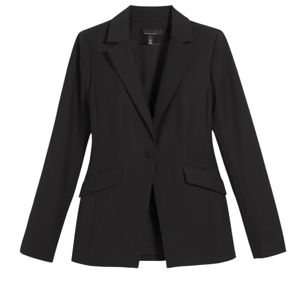 WHBM Women's One-Button Comfort Stretch Fitted‎ Blazer Size 10 Black Pockets